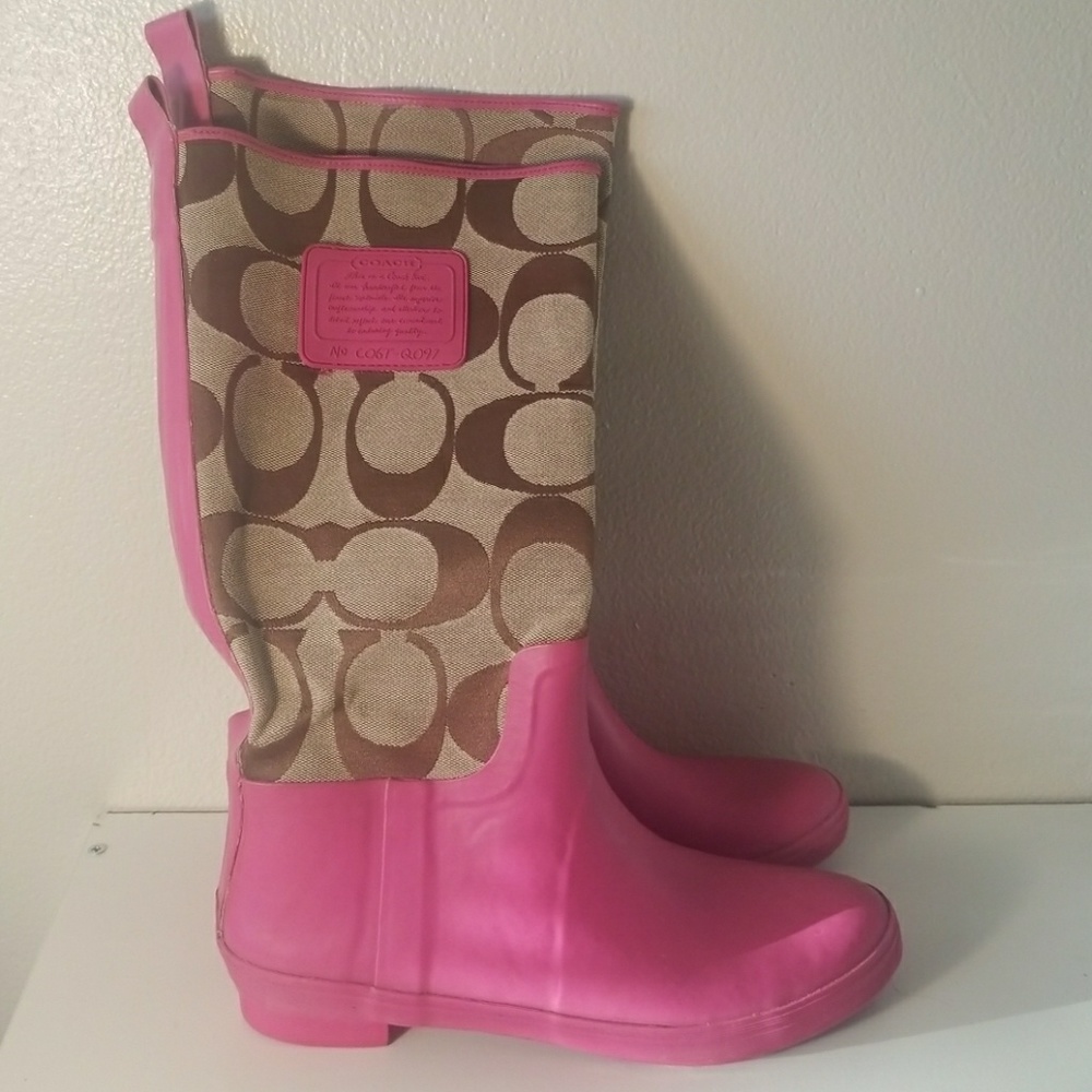 Pink leather coach rain boots